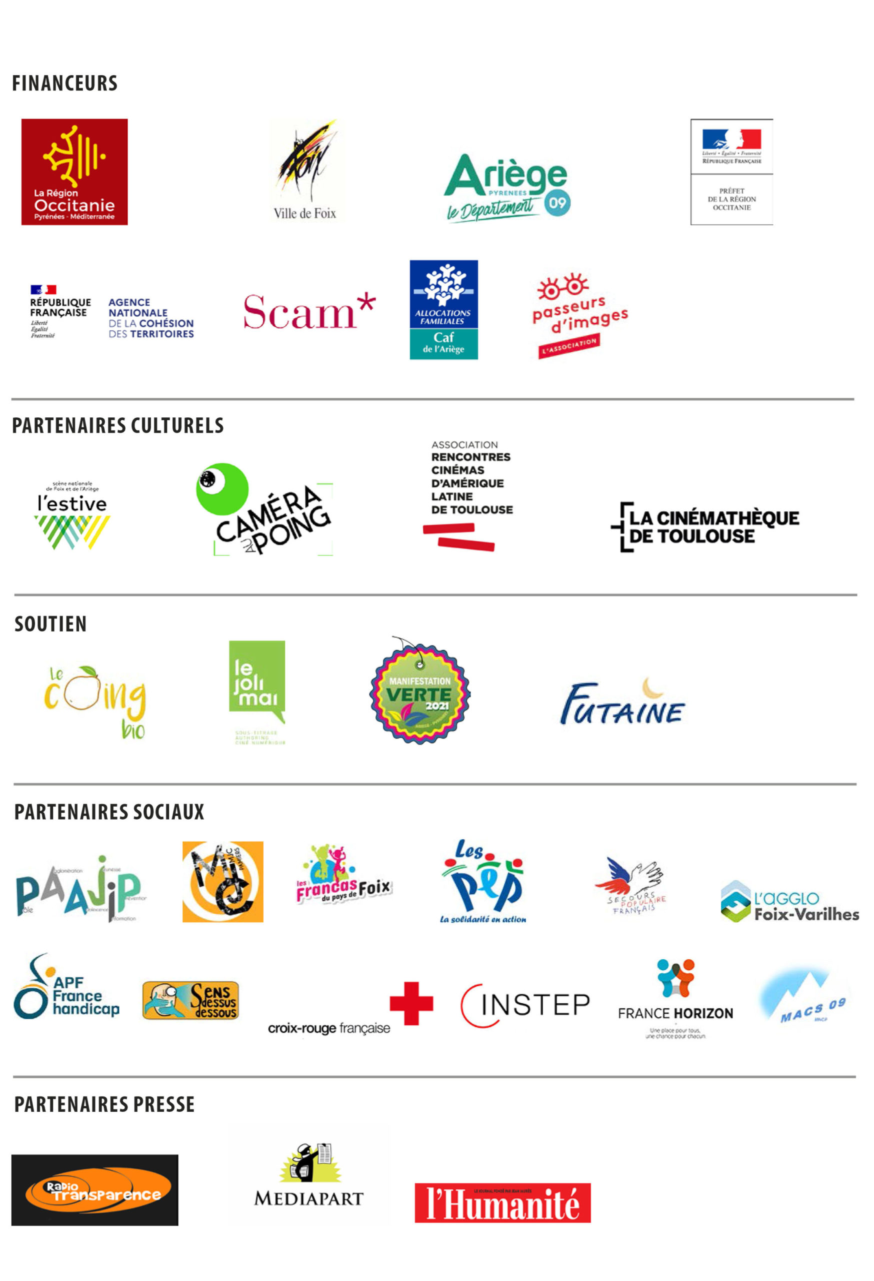 partenaires Festival Résistances fesitval militant films 2021 25e édition Foix Ariège Cinéma Films 
